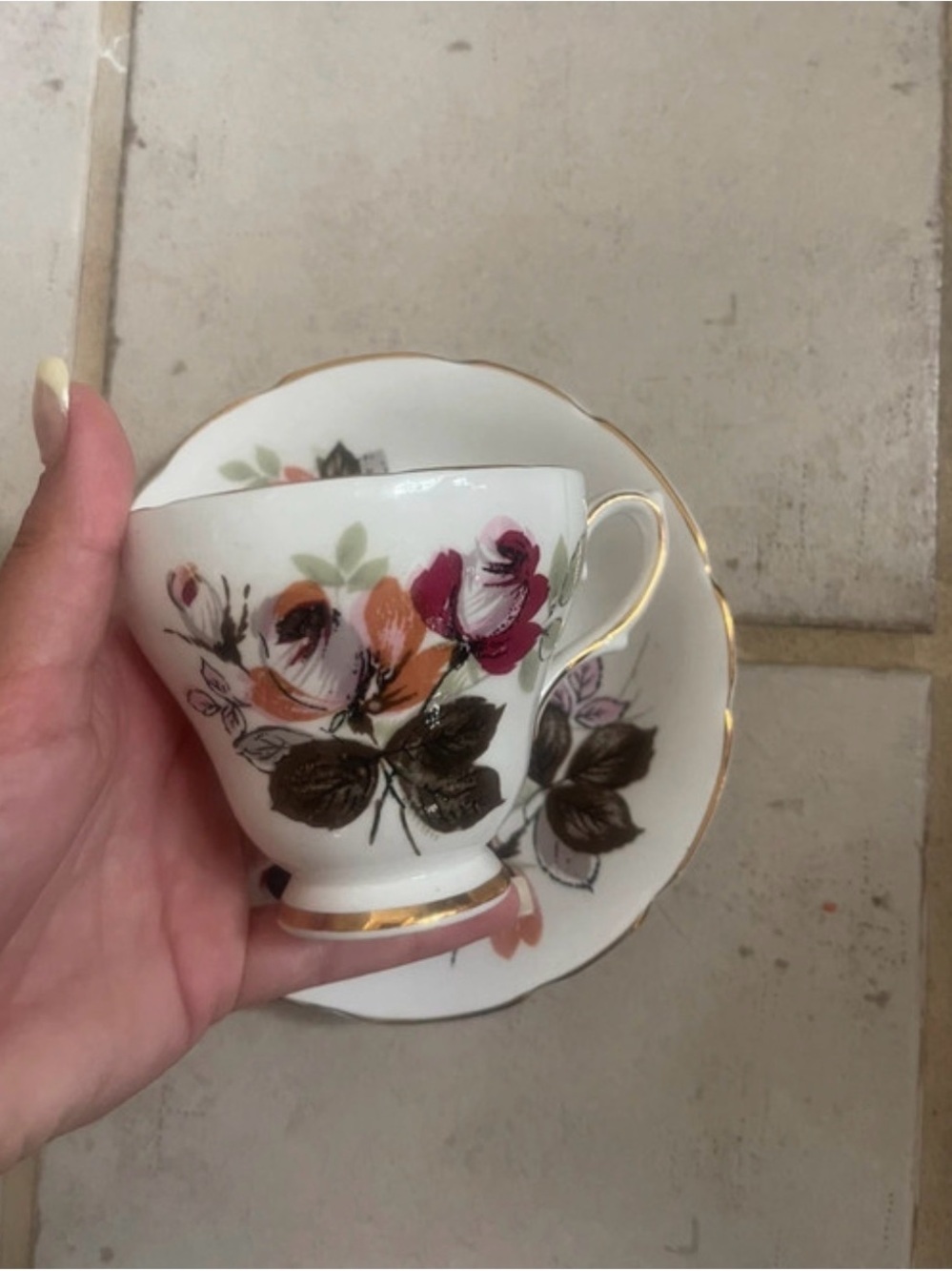 Vintage Delphine Bone China Teacup & Saucer Set